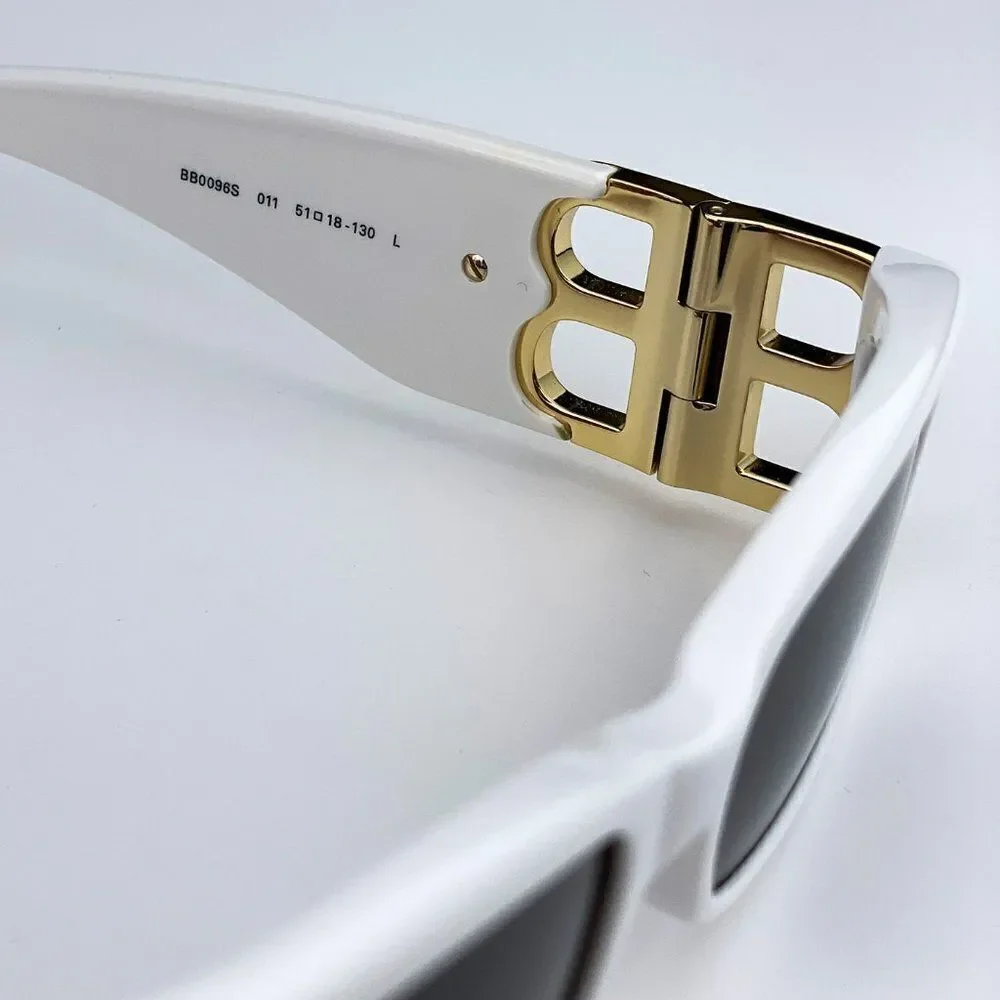 SALE! NEW Balenciaga BB0096S 011 White Gold Grey Rectangle Unisex Sunglasses